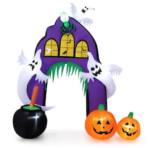 9 ft. x 7.2 ft. LED Halloween Inflatable Castle Archway Decor with Spider Ghosts and Built-in