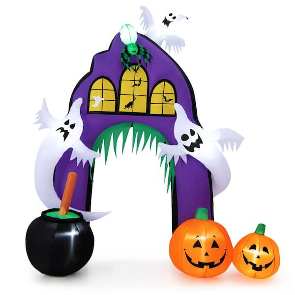 ANGELES HOME 9 ft. x 7.2 ft. LED Halloween Inflatable Castle Archway Decor with Spider Ghosts and Built-in