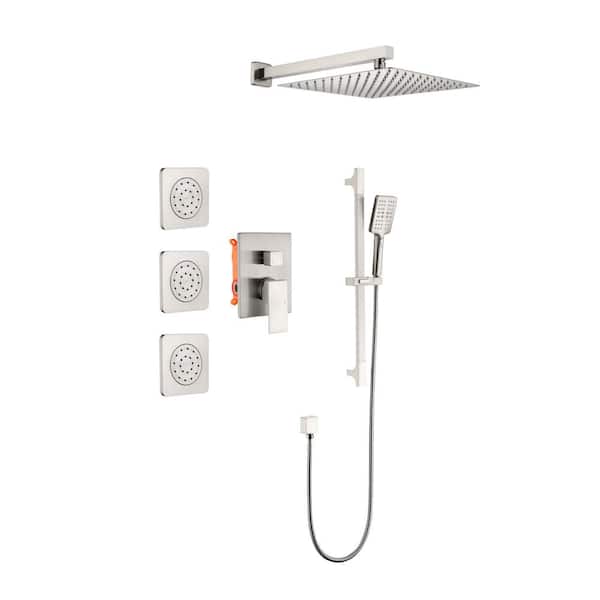 Nestfair 1-Spray Patterns 11.8 in. Wall Mount Dual Shower Heads in Brushed Nickel