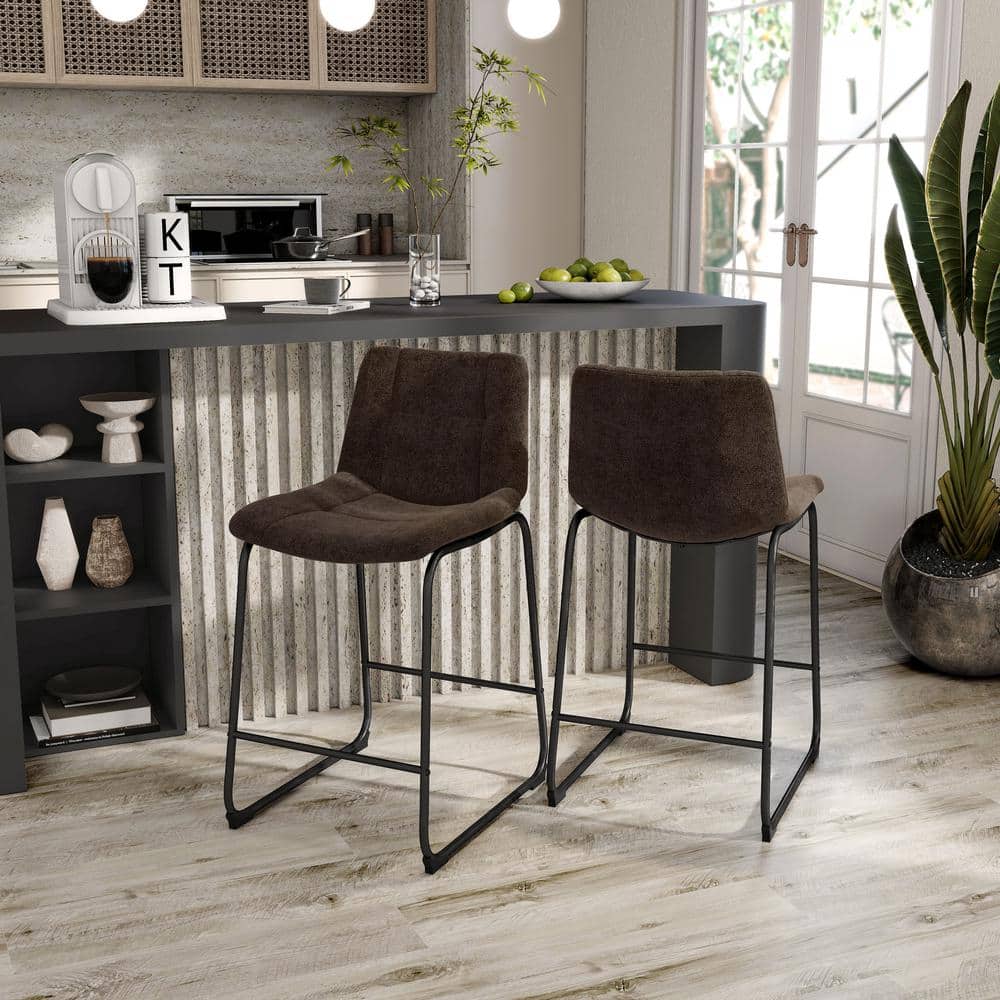 Winterfield 22.5 in. Brown Low Back Metal Counter Height Stool with Chenille Fabric Seat Set of 2 price history on PriceWatchPro