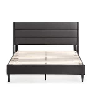 Amelia Black Charcoal Upholstered King Bed with Horizontal Channels
