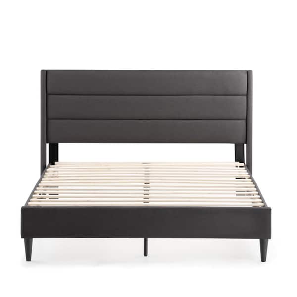 Brookside Amelia Upholstered Charcoal Twin Bed with Horizontal Channels