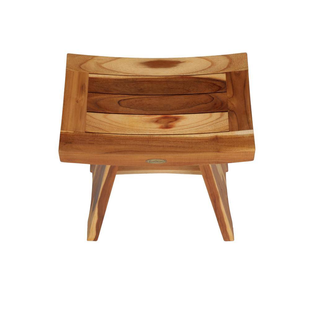EcoDecors 18" Earthy Teak Wood Shower Bench with Shelf