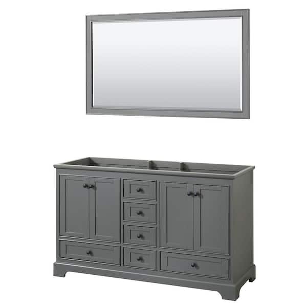 Wyndham Collection Deborah 59.25 in. W x 21.5 in. D x 34.25 in. H Double Bath Vanity Cabinet without Top in Dark Gray with 58 in. Mirror