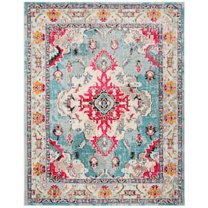 Monaco 8 ft. x 10 ft. Light Blue/Fuchsia Border Area Rug