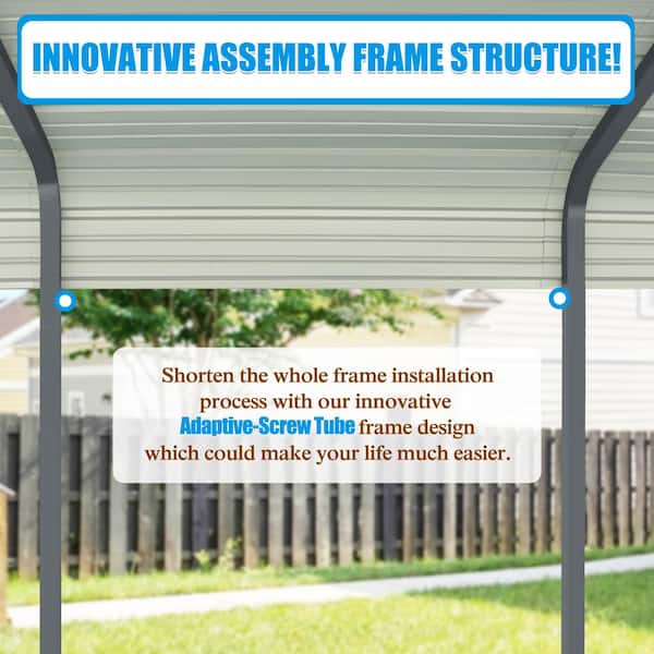VEIKOUS 12 ft. W x 20 ft. D Carport Galvanized Steel Car Canopy and Shelter,  Gray PG0216-02 - The Home Depot