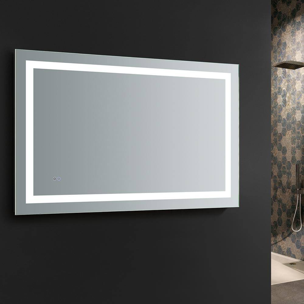 Sleek 48"x30" Transitional Frameless Vanity Mirror with LED & Defogger