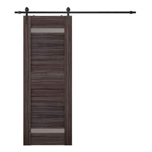 Imma 18 in. x 95.25 in. 2-Lite Frosted Glass Gray Oak Finished Composite Interior Sliding Barn Door with Hardware Kit