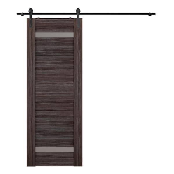 Belldinni Imma 36 in. x 95.25 in. 2-Lite Frosted Glass Gray Oak Finished Composite Interior Sliding Barn Door with Hardware Kit