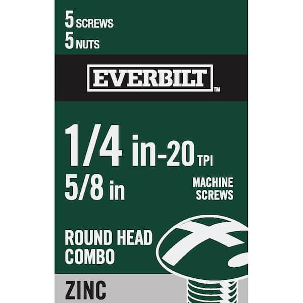 Everbilt 1/4 in.-20 x 5/8 in. Zinc Plated Combo Round Head Machine Screw (5-Pack)