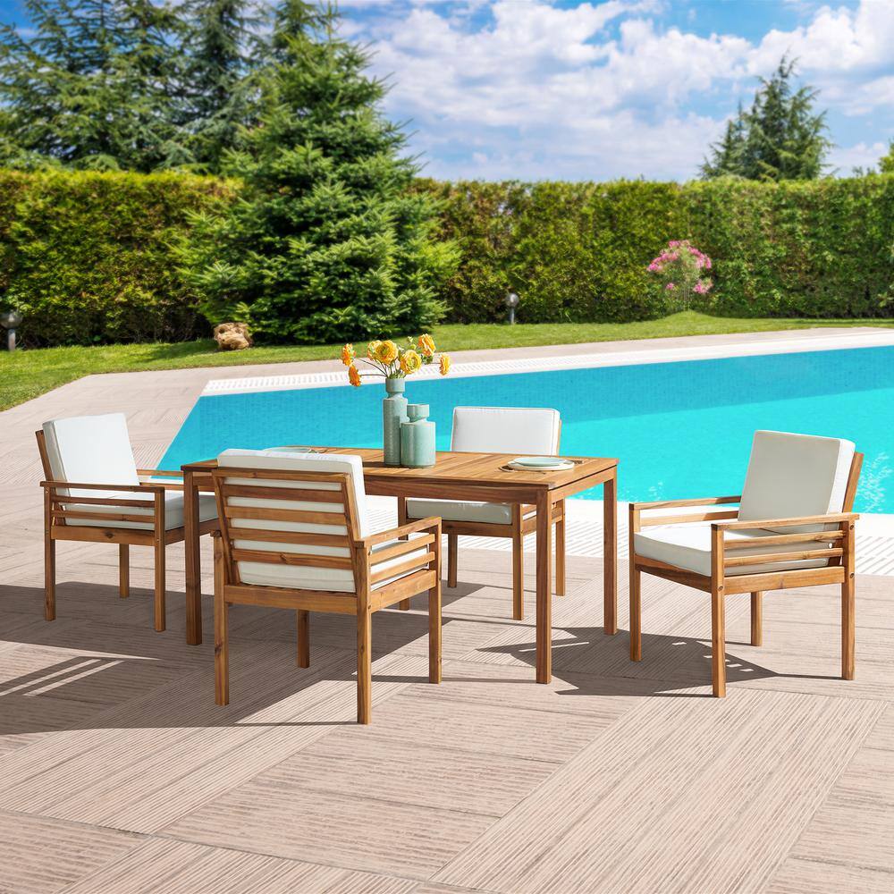 Okemo Acacia Wood 5-Piece Outdoor Dining Set with Cushions