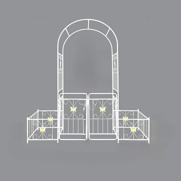 79.5 in. x 86.6 in. Outdoor Metal Garden Arch Arbor with Gate for High Climbing Plants Support Rose in Cream White