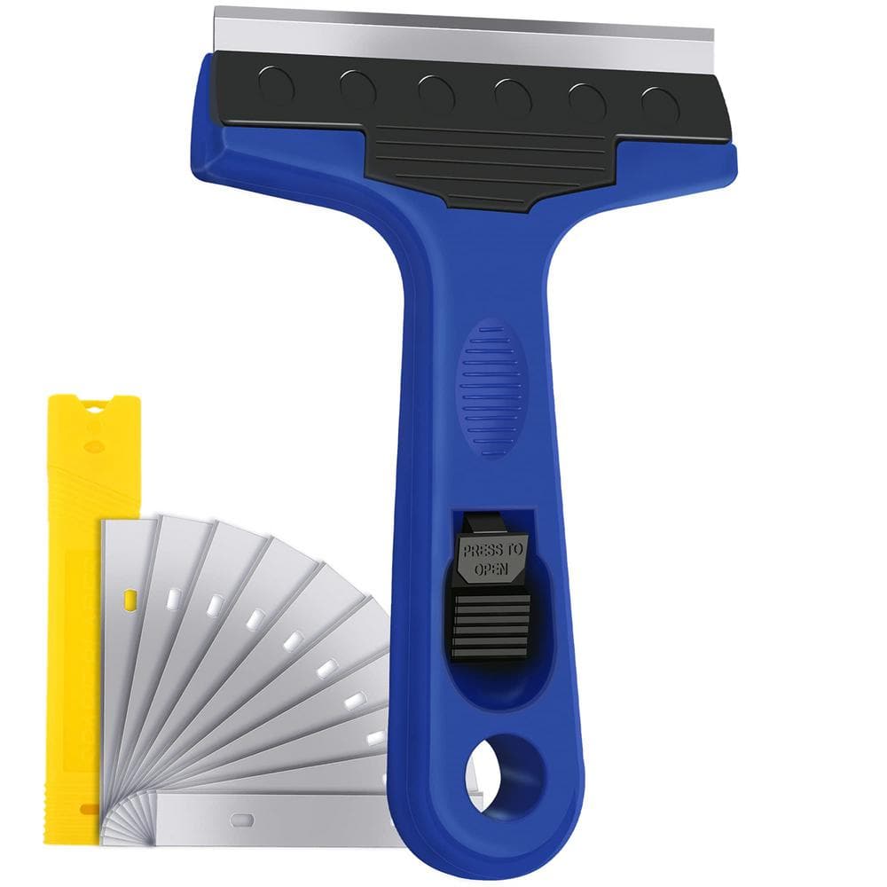 Plastic Razor Blade Scraper, Scraper Tool with 20 PCS Plastic Razor Blades  for Removing Labels Adhesive Decals Sticker from Windows Glass (Blue)