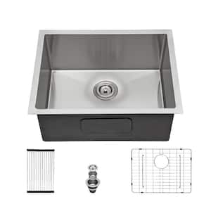 23 in. Undermount Single Bowl 16-Gauge Stainless Steel Bar Kitchen Sink with Bottom Grid and Strainer