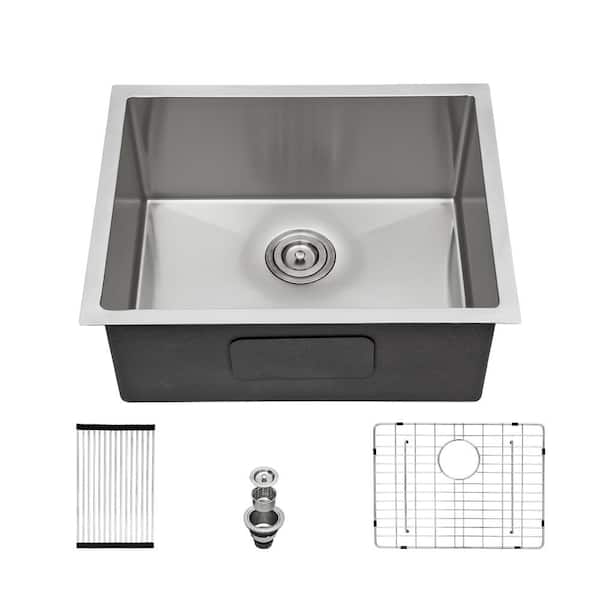 LORDEAR 23 in. Undermount Single Bowl 16-Gauge Stainless Steel Bar Kitchen Sink with Bottom Grid and Strainer