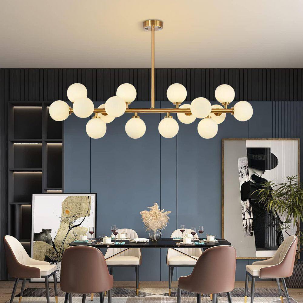 LOF ルミナリー リンデン LuminFan 16-Light Gold Glass Globes Linear Chandelier for Living