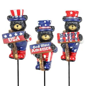 Independence Day Bears 0.69 ft. Patriotic USA Resin Plant Stakes (3-Pack)