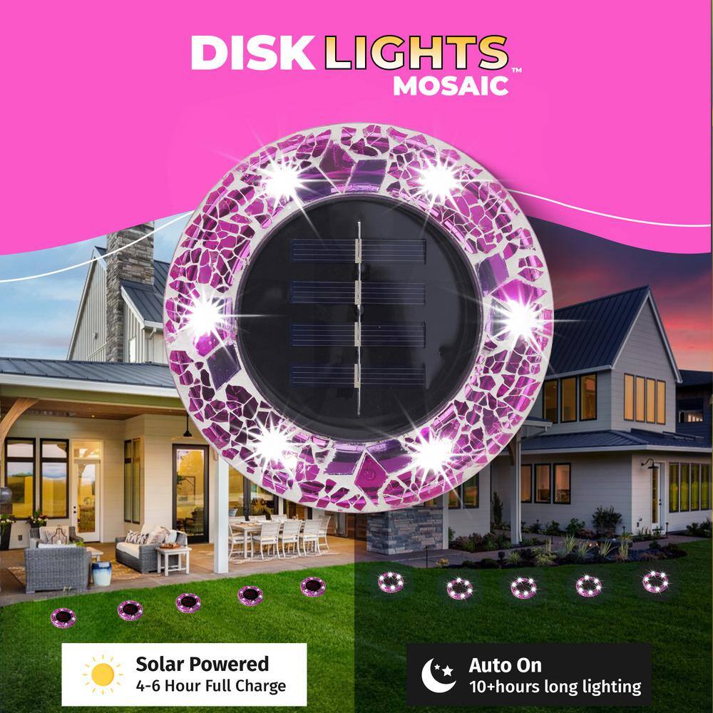 Pink Mosaic Solar LED Pathway Disk Lights Multipack