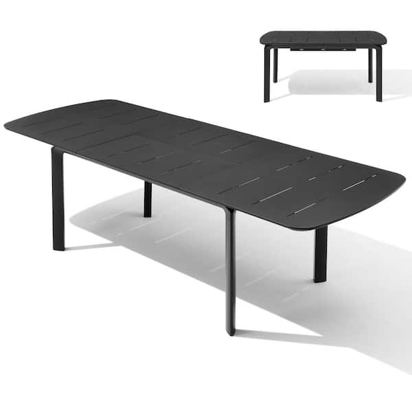 94.5 in. Aluminum Outdoor Dining Table with Extension in Black