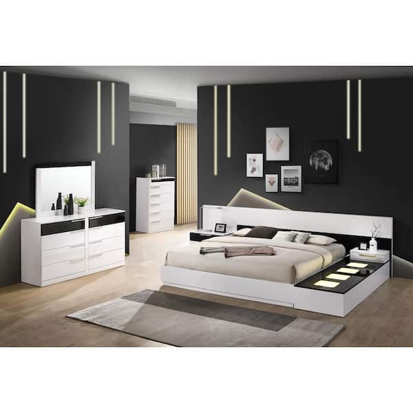 Best Master Furniture Bahamas Modern White/Black Wood Queen Bedroom Set (6-Piece)