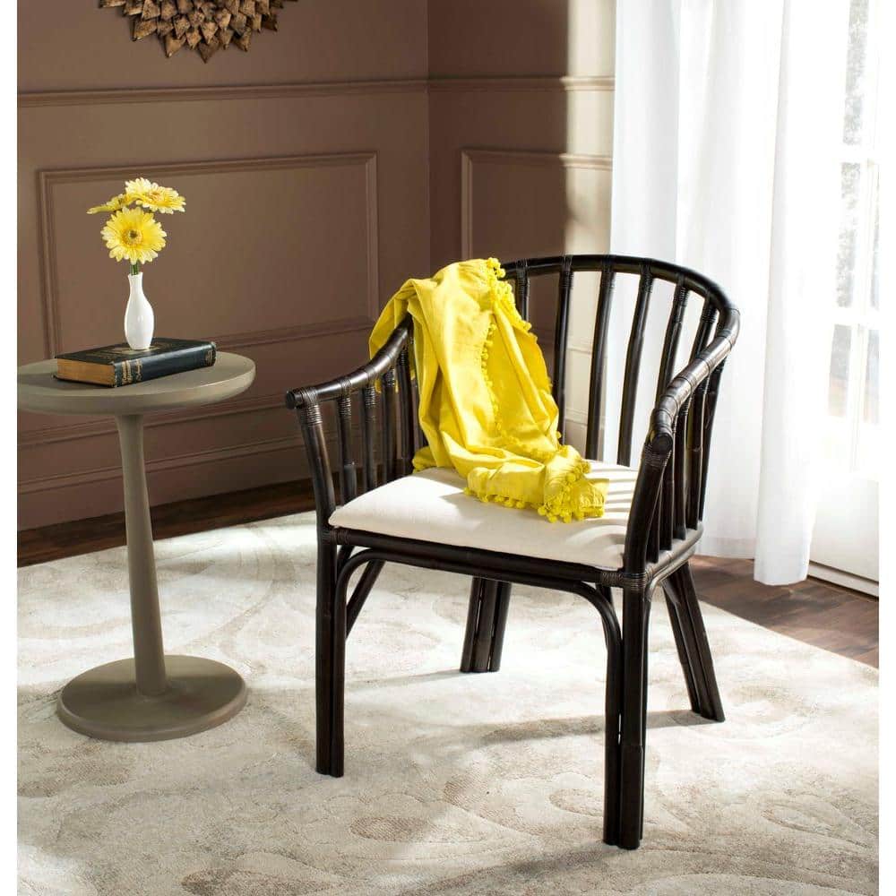Transitional Gino Arm Chair in Dark Brown with White Cotton Cushion