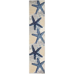 Aloha Blue/Gray 2 ft. x 10 ft. Kitchen Runner Nautical Contemporary Indoor/Outdoor Patio Area Rug
