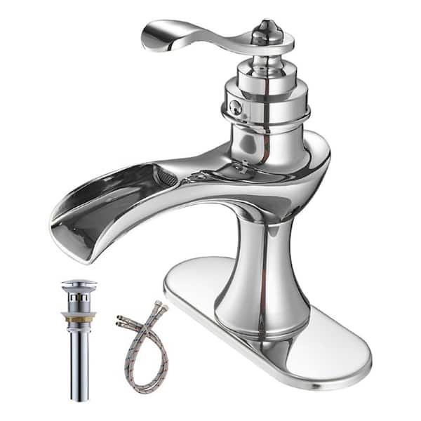 WELLFOR Single Handle Single Hole Bathroom Faucet Pop-Up Drain Included and Supply Lines in Brushed Nickel