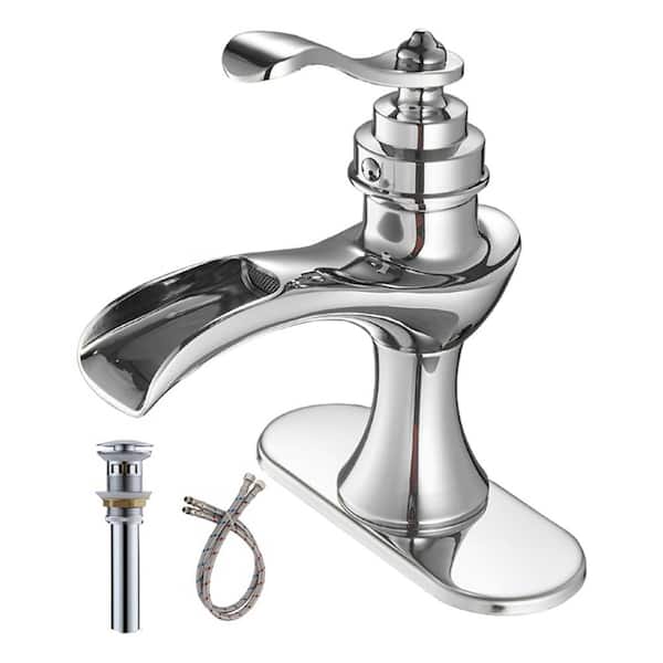 WELLFOR Single Handle Single Hole Bathroom Faucet Pop-Up Drain Included and Supply Lines in Polished Chrome