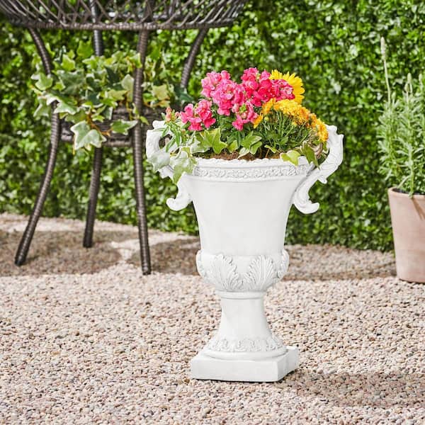 15.5 in. W x 11.25 in. H White Composite Magnesium Oxide Garden Urn Planter for Flowers, Herbs, Succulents, Vegetables