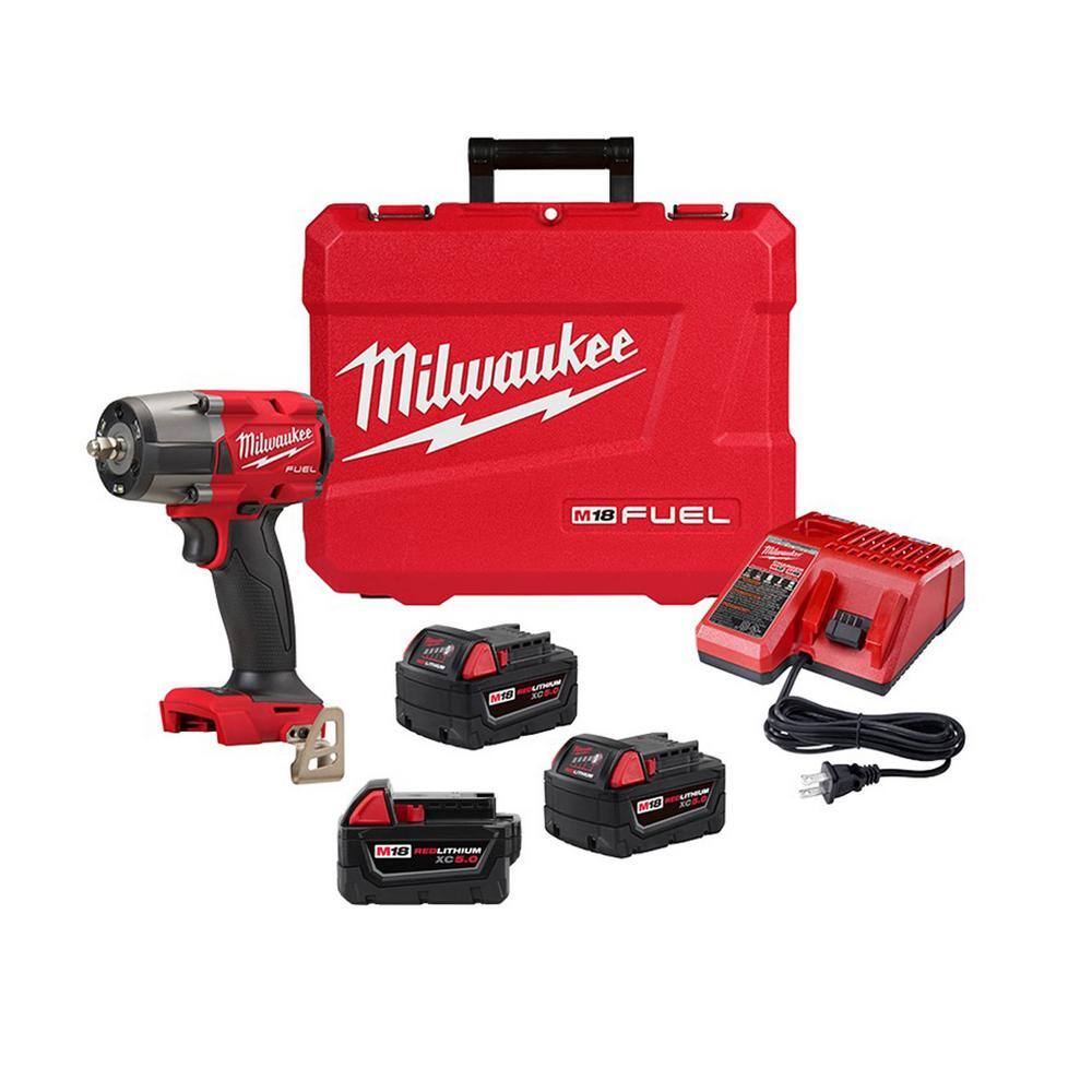 Milwaukee M18 FUEL GEN-2 18-Volt Li-Ion Mid Torque Brushless Cordless 3/8 in. Impact Wrench w/Friction Ring Kit & M18 5.0 Battery -  2960-22-48-50