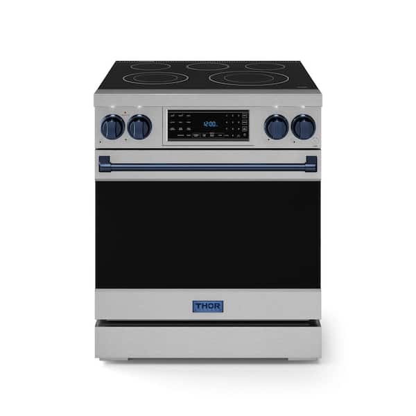 Gordon Ramsay Series 30 in. 5-Burner Elements Freestanding Electric Range in Stainless Steel and Navy Blue w/ Air Fryer