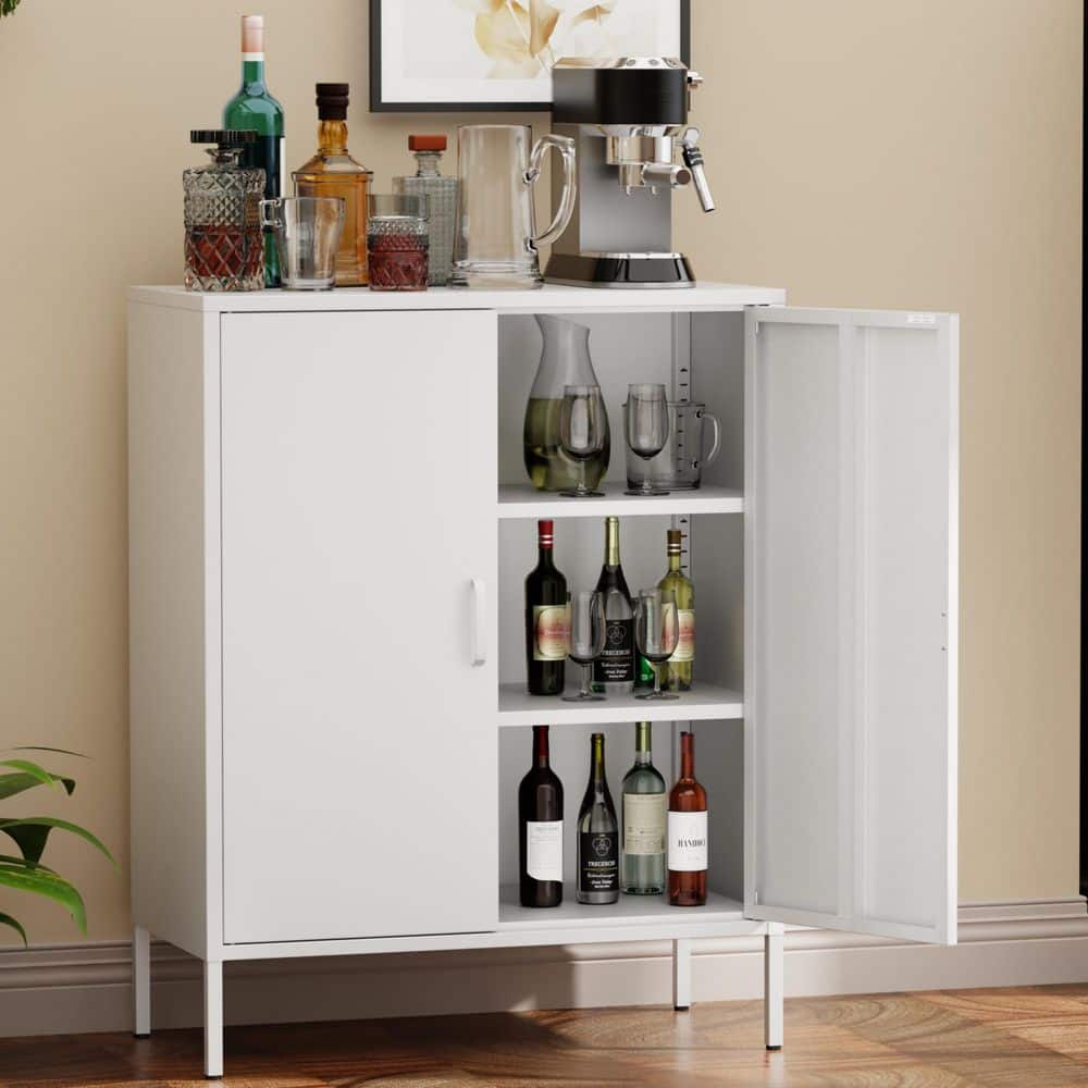 White 40 in. H Metal Garage Tool Storage Cabinet Steel Storage Locker with 2-Doors and 2-Adjustable Shelves File Cabinet