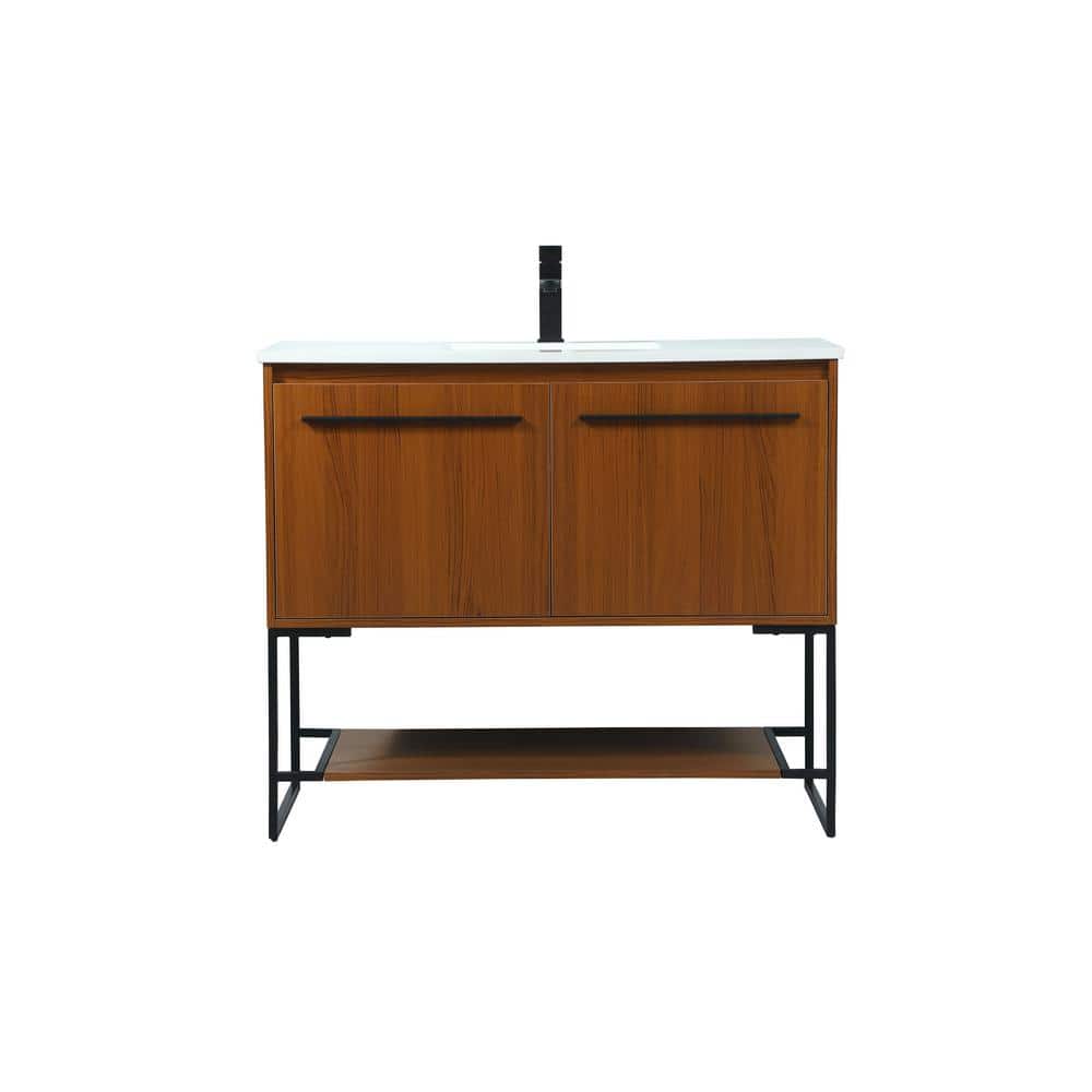 Timeless Home 40 in. W Single Bath Vanity in Teak with Engineered Stone Van