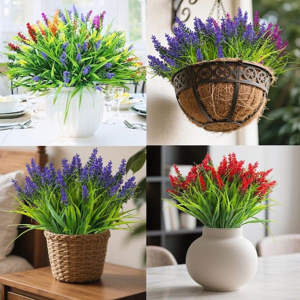 24 Bundles Artificial Flowers and Plants for Outdoors, 13.8 in