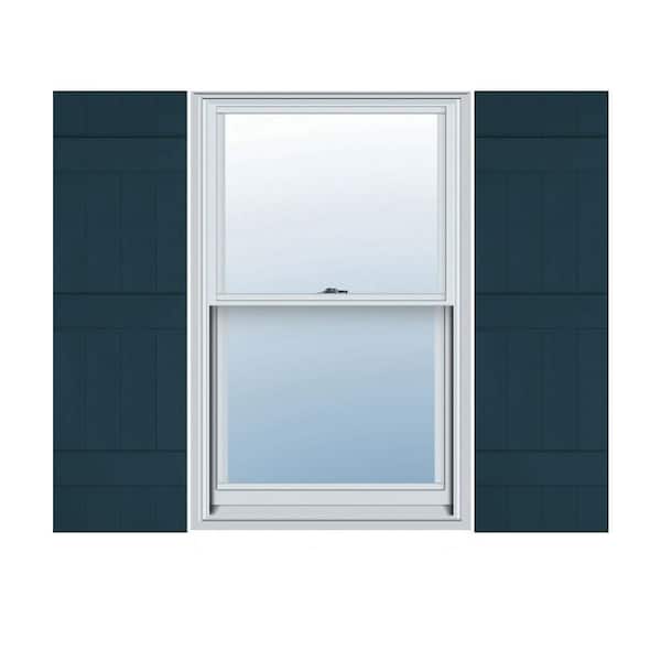 Ekena Millwork 14 in. x 70 in. Lifetime Vinyl Custom Four Board Joined Board and Batten Shutters Pair Midnight Blue