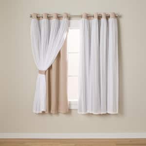 Talia Rose Blush Solid Lined Room Darkening Grommet Top Curtain, 52 in. W x 63 in. L (Set of 2)