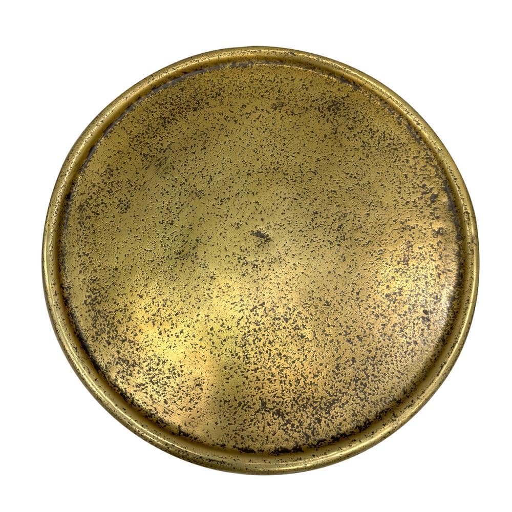 Antique Brass 12" Round Metal Side Table with Fluted Base