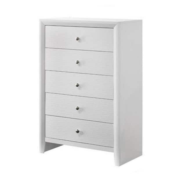 White and Chrome 5-Drawers 31.5 in. Dresser Without Mirror