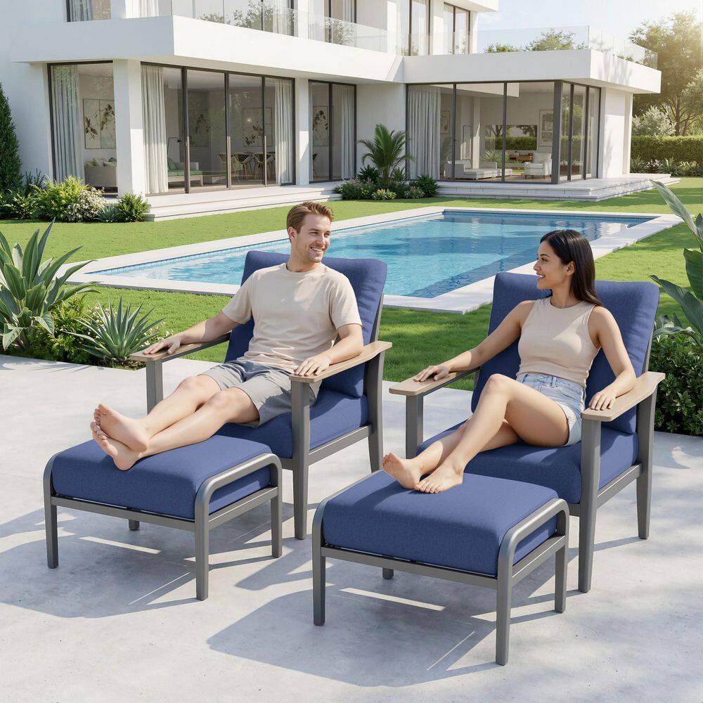 Gray Aluminum Outdoor Lounge Chair with Navy Blue Cushions price history on PriceWatchPro