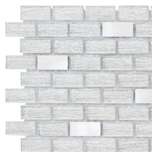 Take Home Tile Sample - Crystal Ice White 4.5 in. x 4.5 in. Interlocking Mixed Glass and Metal Mosaic