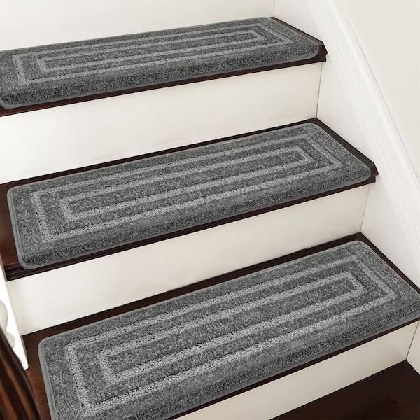 PURE ERA Rectangular Gray 9.5 in. x 30 in. x 1.2 in. Bullnose Indoor Non-slip Carpet Stair Tread Cover Tape Free (Set of 14)
