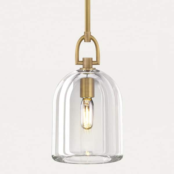 1-Light Dimmable Botanist Cloche K9 Crystal Pendant Light, Brass Kitchen Island Pendant Light, for Bedroom, Living Room
