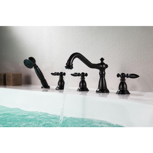 2 Handle Deck Mount Roman Tub Faucet, Oil Rubbed Bronze Bathtub Faucet With Sprayer