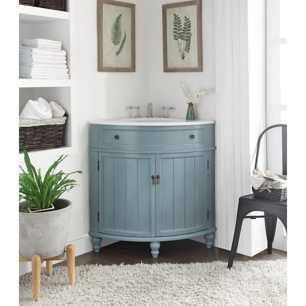 Bath Vanity In Blue With Marble, Thomasville Bathroom Vanities Home Depot
