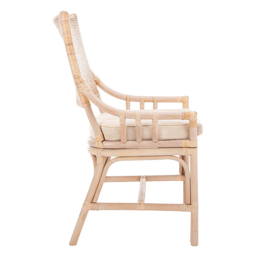 Donatella Transitional Natural White Wash Rattan Armchair with Cushion