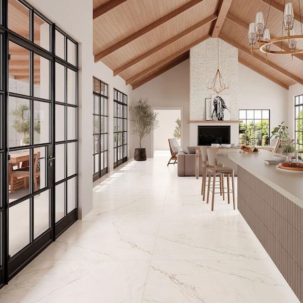Auramar Apuano Oro White 23.62 in. x 47.24 in. Marble Look Matte Porcelain Floor and Wall Tile (15.38 sq. ft. / Case)
