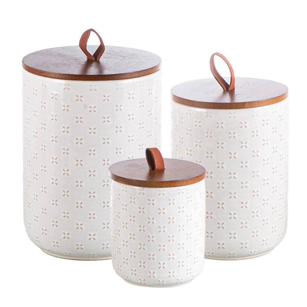 3-Piece White Embossed Ceramic Canister Set with Bamboo Lids and Silicone Seal, Airtight Storage price history on PriceWatchPro