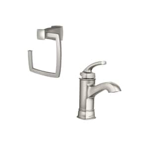 Hensley Single Handle Single Hole Bathroom Faucet with Towel Ring in Brushed Nickel