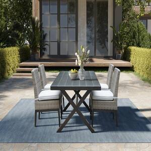 Tan 5-Piece Wicker Outdoor Dining Set with Cushions