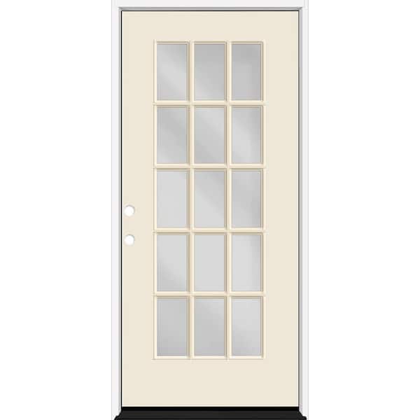 Steves & Sons Reliant 36 in. x 80 in. Full Lite 15L SDL Clear Glass RHIS Linen Finish Fiberglass Prehung Front Door 6-9/16 Jamb